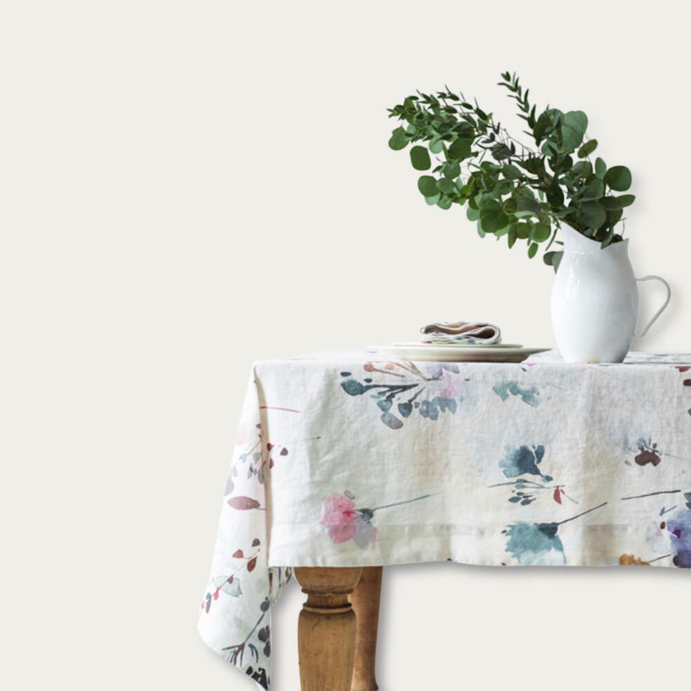 Watercolor Print Washed Linen Tablecloth | Bombinate